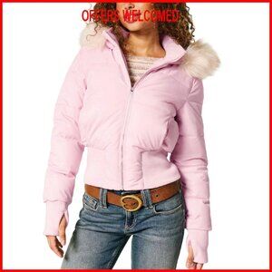 Faux Fur Trim Hooded Puffer Jacket Winter Warm Quilted Bomber Coat